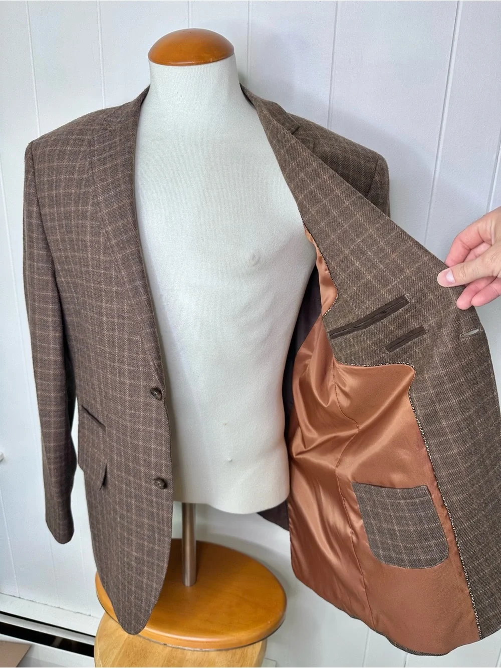 Johnston & Murphy Brown Orange Checkered Blazer Sport Coat